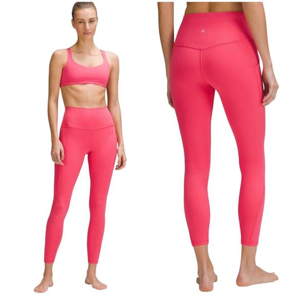 Lululemon Leggings Align High Rise Pant Pockets 25" Yoga Athletic Glaze Pink 8 - Picture 1 of 9